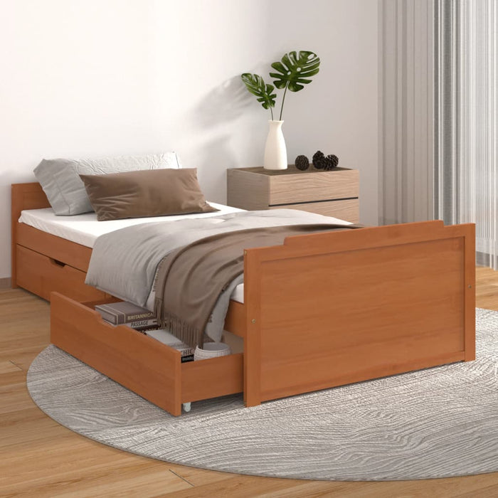 Cadru de pat cu sertare, maro miere, 90x200 cm lemn masiv pin - WALTI WALTI