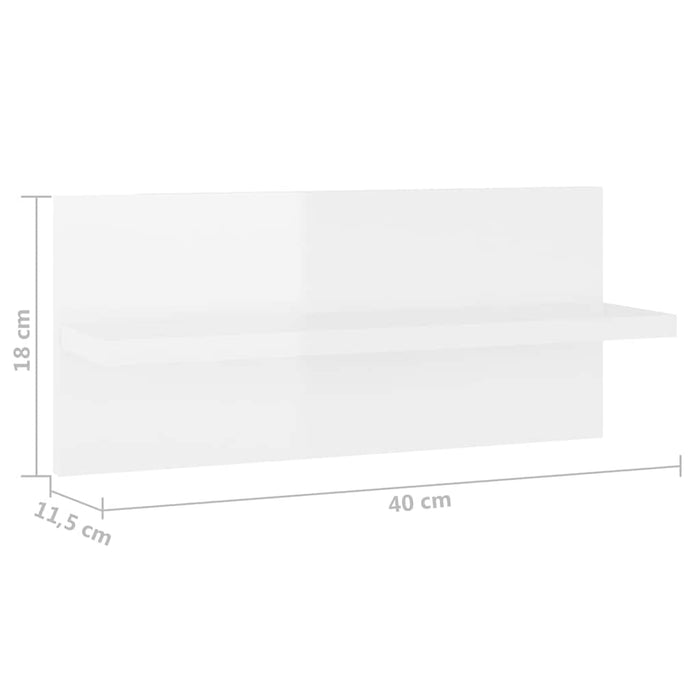 Rafturi de perete, 4 buc., alb extralucios, 40x11,5x18 cm, PAL WALTI