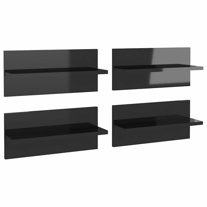 Rafturi de perete, 4 buc., negru extralucios, 40x11,5x18 cm WALTI
