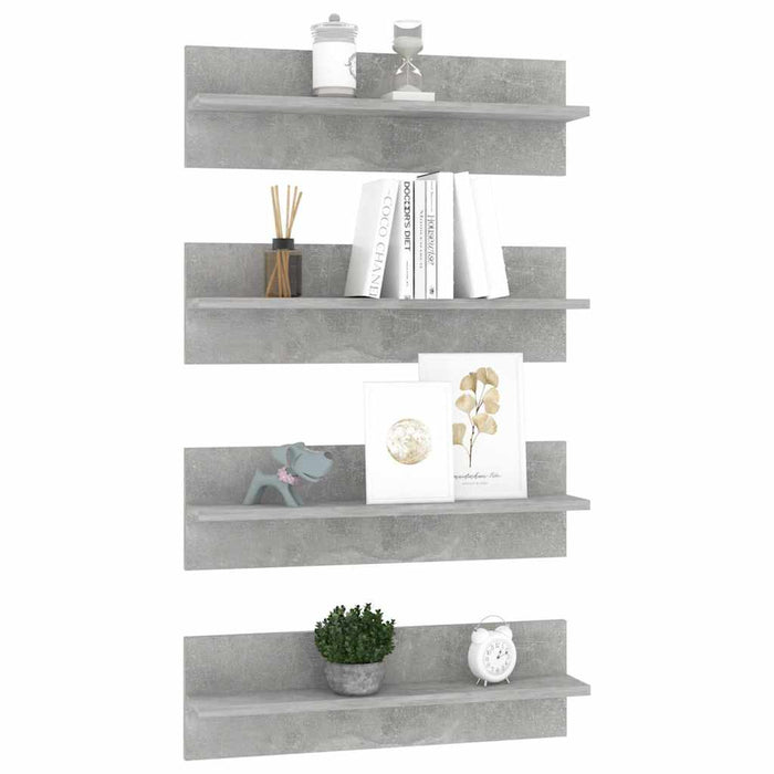 Rafturi de perete, 4 buc., gri beton, 60x11,5x18 cm, PAL WALTI