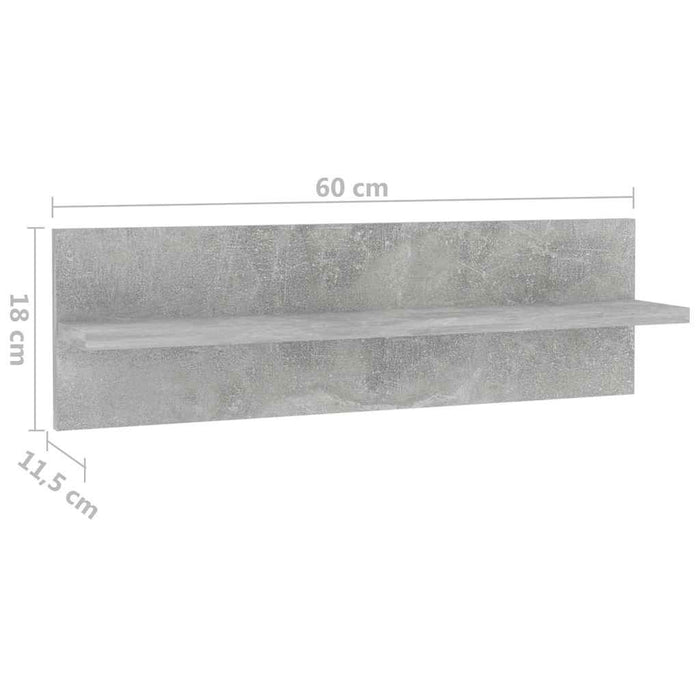 Rafturi de perete, 4 buc., gri beton, 60x11,5x18 cm, PAL WALTI