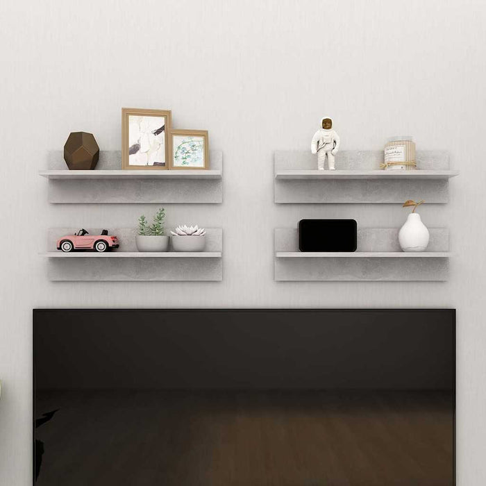 Rafturi de perete, 4 buc., gri beton, 60x11,5x18 cm, PAL WALTI