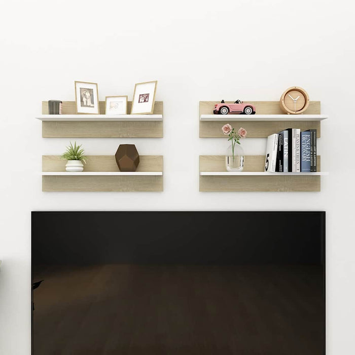 Rafturi de perete 4 buc., alb/stejar sonoma, 60x11,5x18 cm, PAL WALTI