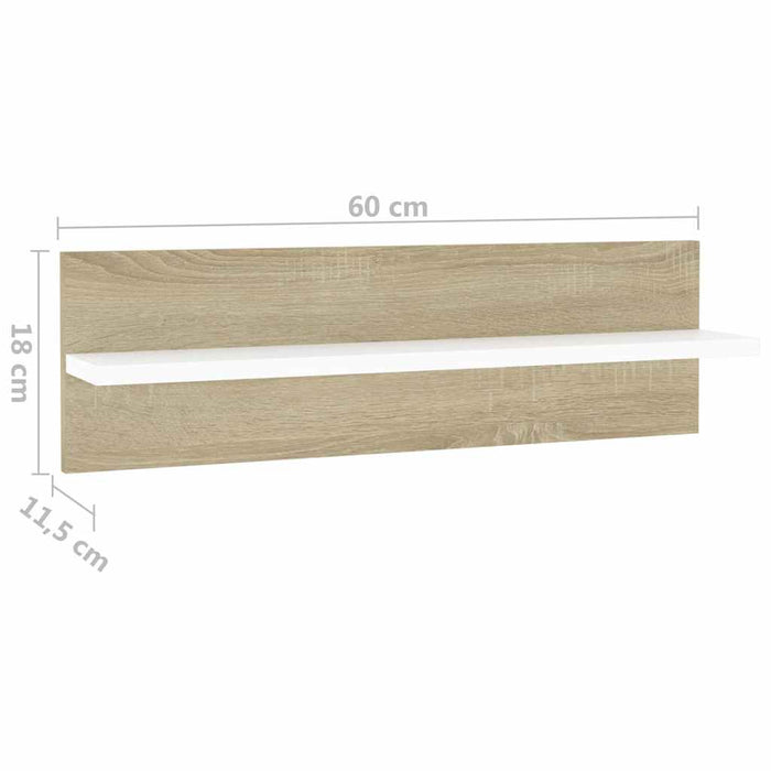 Rafturi de perete 4 buc., alb/stejar sonoma, 60x11,5x18 cm, PAL WALTI