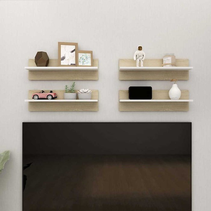 Rafturi de perete 4 buc., alb/stejar sonoma, 60x11,5x18 cm, PAL WALTI