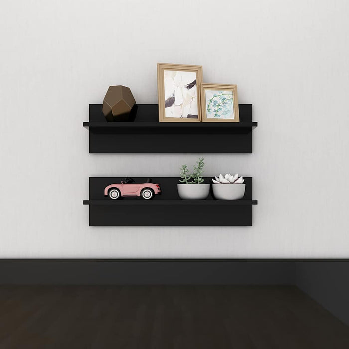 Rafturi de perete 2 buc., negru extralucios, 60x11,5x18 cm, PAL WALTI