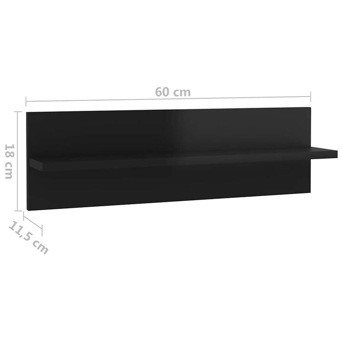 Rafturi de perete 2 buc., negru extralucios, 60x11,5x18 cm, PAL WALTI