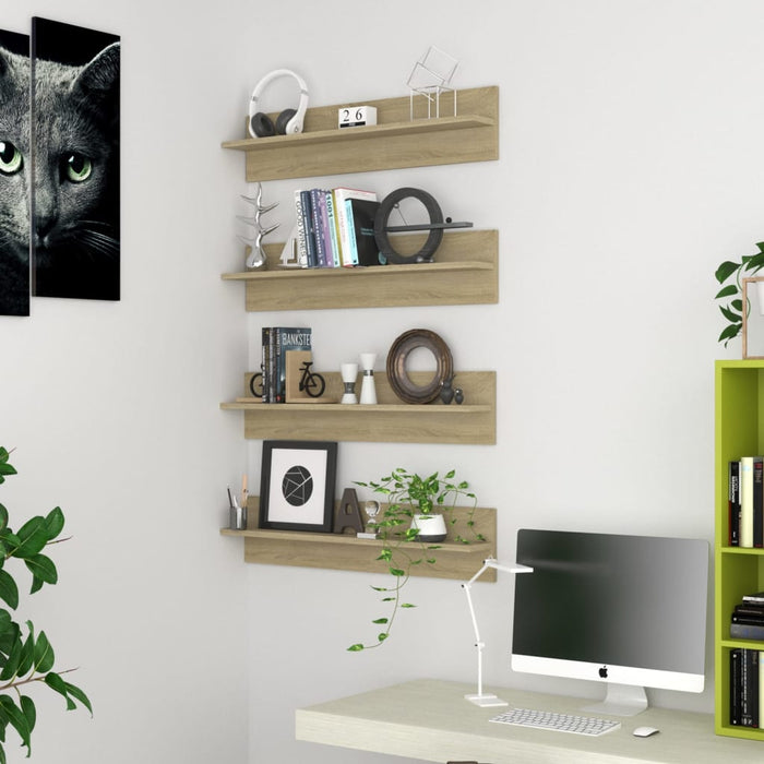 Rafturi de perete, 4 buc., stejar sonoma, 80x11,5x18 cm, PAL WALTI