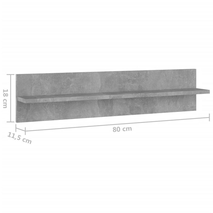 Rafturi de perete, 4 buc., gri beton, 80x11,5x18 cm, PAL WALTI