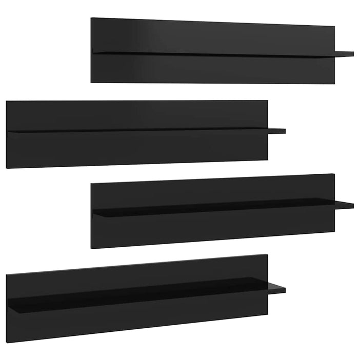 Rafturi de perete 4 buc. negru extralucios 80x11,5x18 cm PAL WALTI