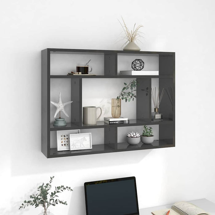 Raft de perete, gri extralucios, 75x16x55 cm, lemn prelucrat WALTI