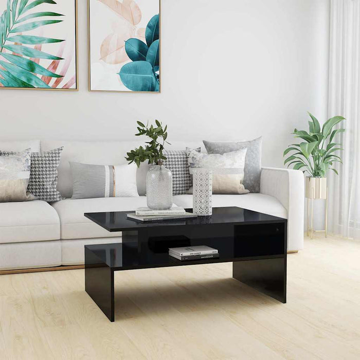 Măsuță de cafea negru extralucios 90x60x42,5 cm lemn prelucrat WALTI