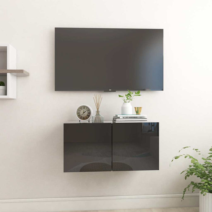 Dulap TV suspendat, negru extralucios, 60x30x30 cm WALTI