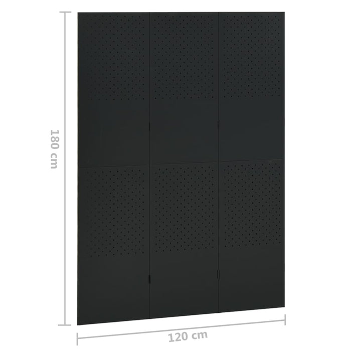 Paravan de cameră cu 3 panouri, negru, 120x180 cm, oțel WALTI