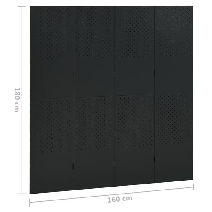 Paravan de cameră cu 4 panouri, negru, 160x180 cm, oțel - WALTI WALTI