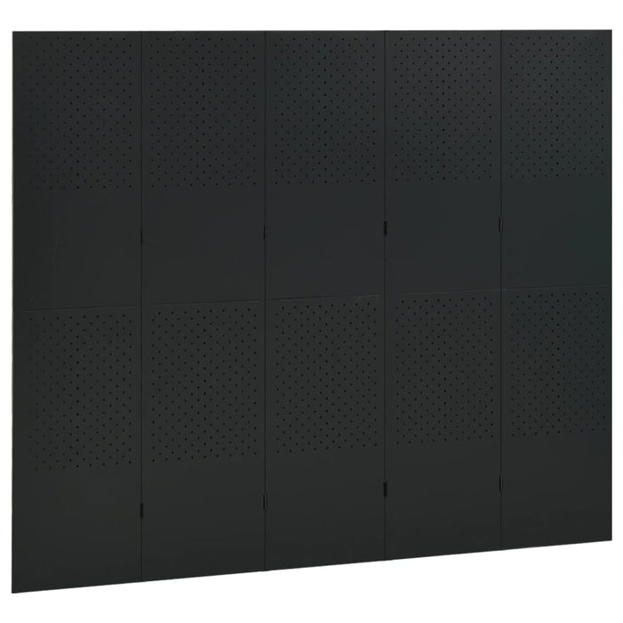Paravan de cameră cu 5 panouri, negru, 200x180 cm, oțel WALTI