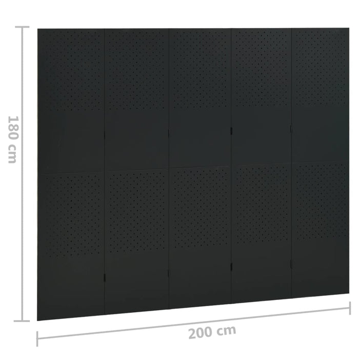 Paravan de cameră cu 5 panouri, negru, 200x180 cm, oțel WALTI