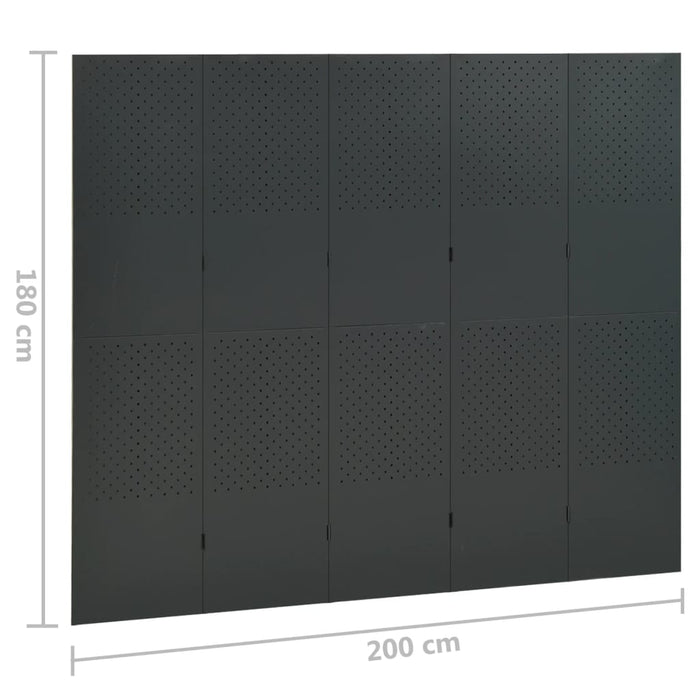 Paravan de cameră cu 5 panouri, antracit, 200x180 cm, oțel - WALTI WALTI