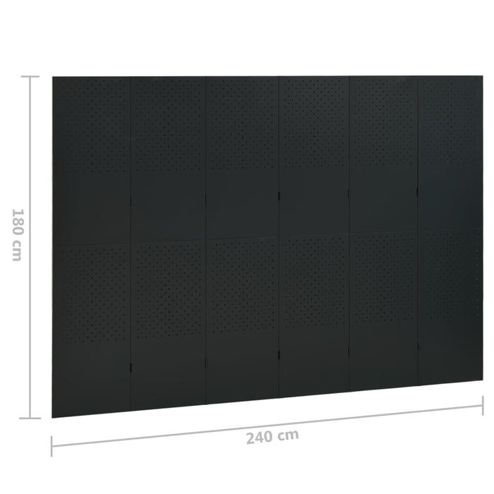 Paravan de cameră cu 6 panouri, negru, 240x180 cm, oțel WALTI