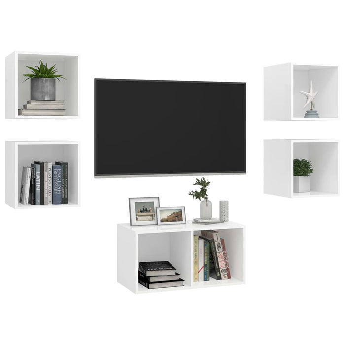 Set de dulapuri TV, 5 piese, alb, lemn prelucrat WALTI