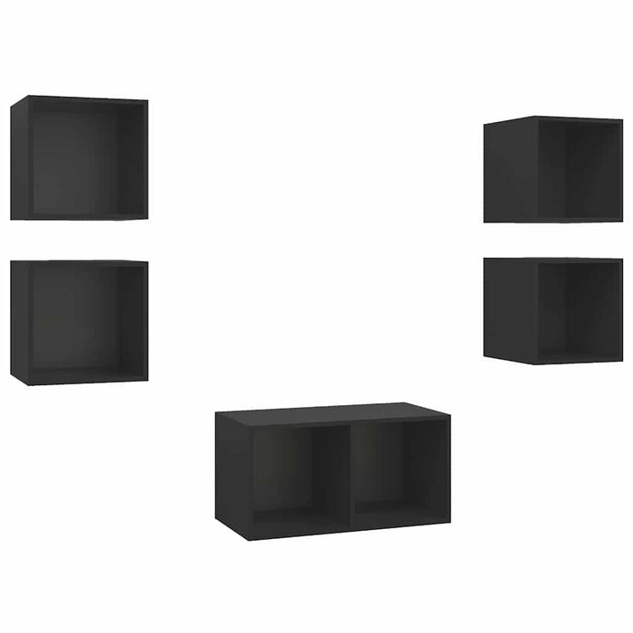 Set de dulapuri TV, 5 piese, negru, lemn prelucrat WALTI
