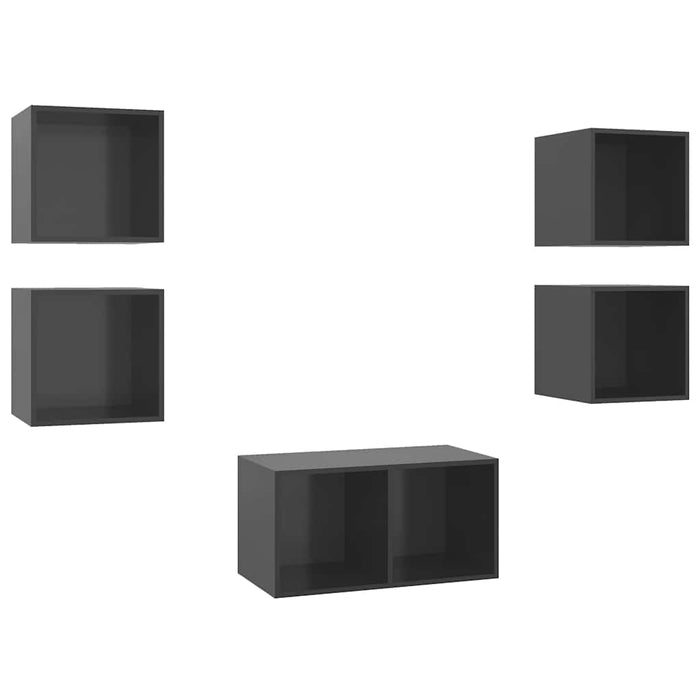 Set de dulapuri TV, 5 piese, gri extralucios, lemn prelucrat WALTI