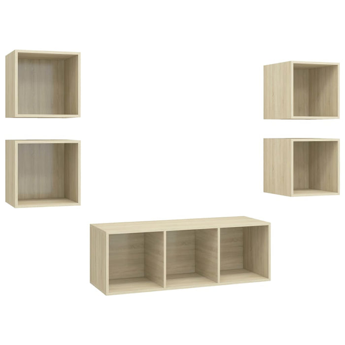 Set de dulapuri TV, 5 piese, stejar Sonoma, lemn prelucrat - WALTI WALTI