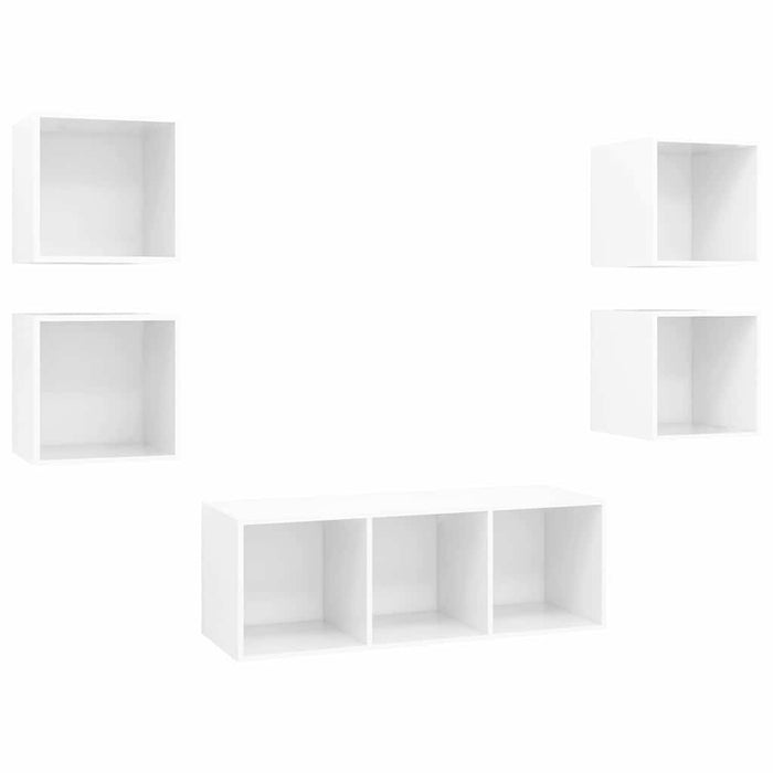 Set de dulapuri TV, 5 piese, alb extralucios, lemn prelucrat WALTI