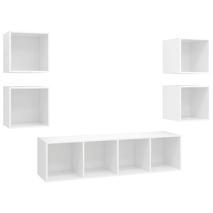 Set de dulapuri TV, 5 piese, alb, lemn prelucrat WALTI