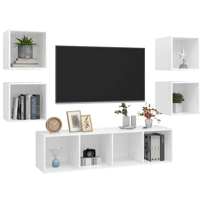 Set de dulapuri TV, 5 piese, alb, lemn prelucrat WALTI