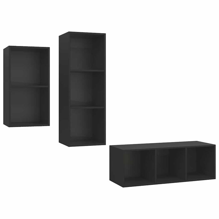 Set de dulapuri TV, 3 piese, negru, lemn prelucrat WALTI