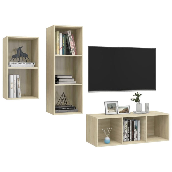 Set de dulapuri TV, 3 piese, stejar Sonoma, lemn prelucrat - WALTI WALTI