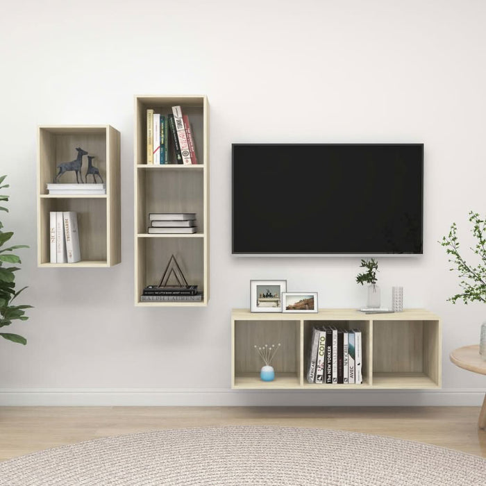 Set de dulapuri TV, 3 piese, stejar Sonoma, lemn prelucrat - WALTI WALTI
