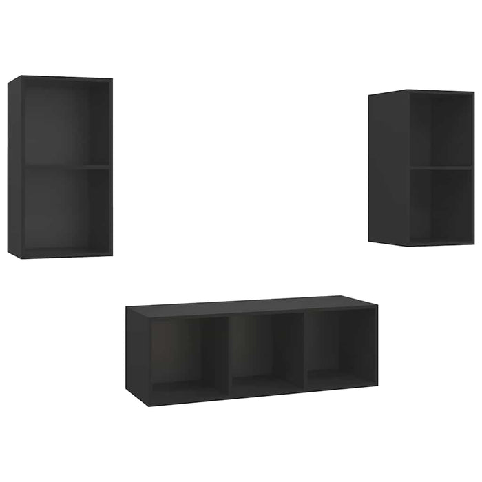 Set de dulapuri TV, 3 piese, negru, lemn prelucrat WALTI