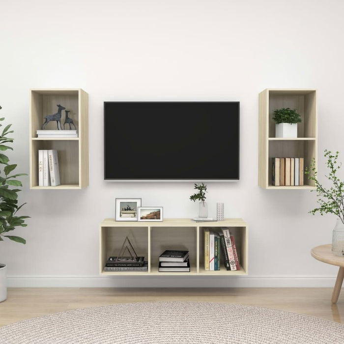 Set de dulapuri TV, 3 piese, stejar Sonoma, lemn prelucrat - WALTI WALTI
