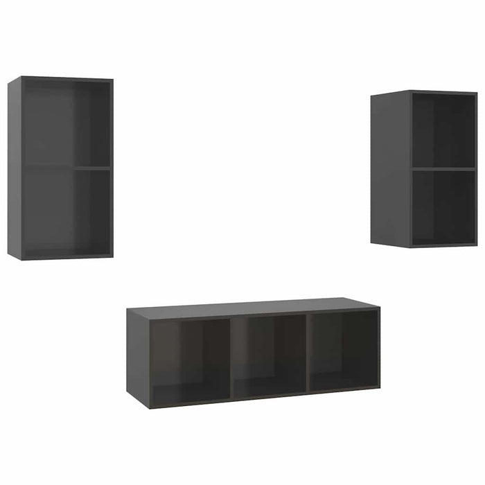 Set dulap TV, 3 piese, gri extralucios, lemn prelucrat WALTI