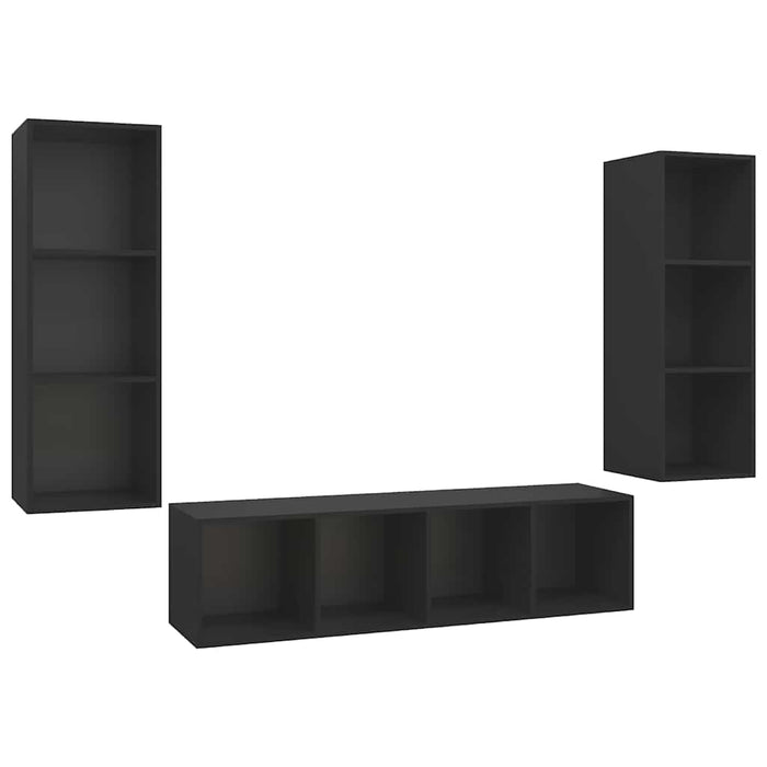 Set de dulapuri TV, 3 piese, negru, lemn prelucrat WALTI