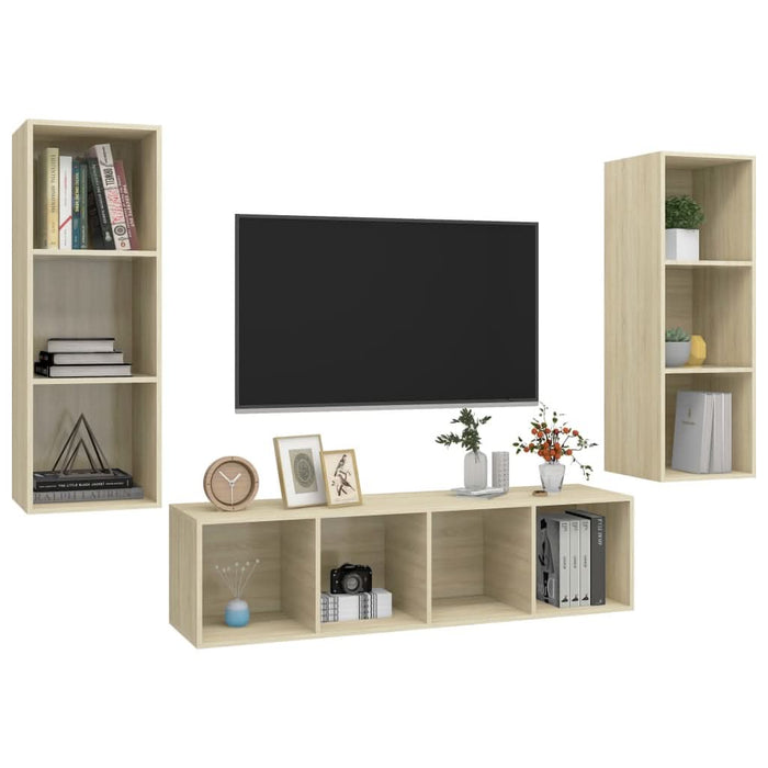 Set de dulapuri TV, 3 piese, stejar sonoma, lemn prelucrat - WALTI WALTI