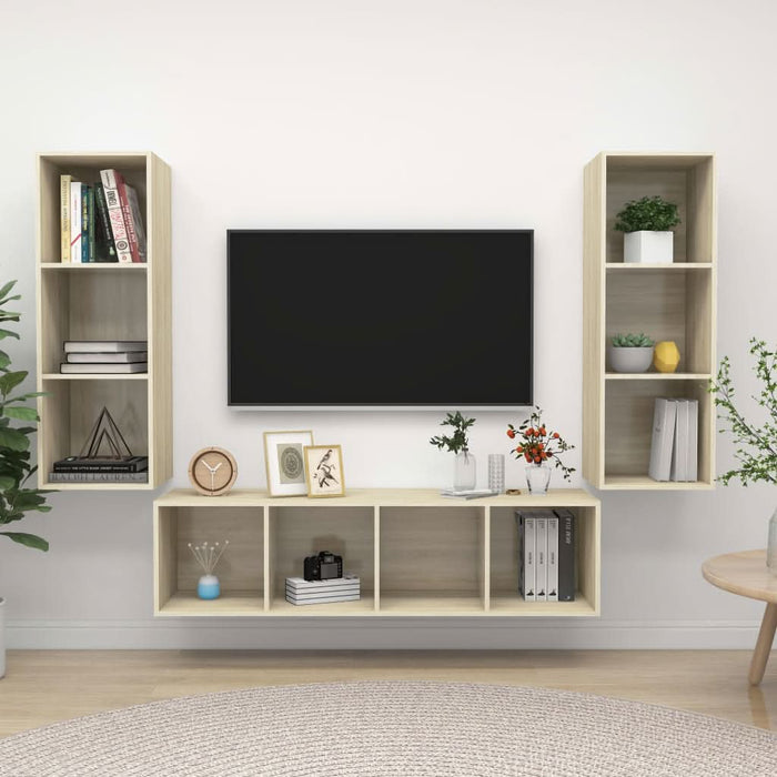 Set de dulapuri TV, 3 piese, stejar sonoma, lemn prelucrat - WALTI WALTI