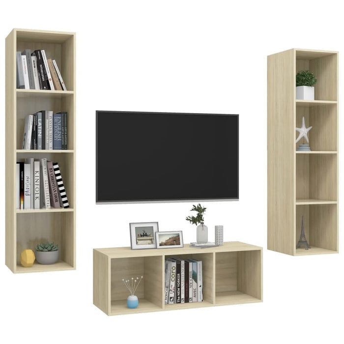 Set de dulapuri TV, 3 piese, stejar sonoma, lemn prelucrat - WALTI WALTI