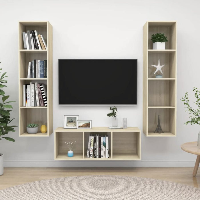 Set de dulapuri TV, 3 piese, stejar sonoma, lemn prelucrat - WALTI WALTI