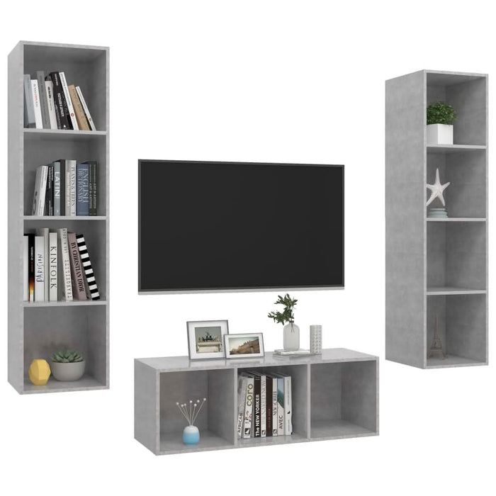 Set de dulapuri TV, 3 piese, gri beton, lemn prelucrat - WALTI WALTI