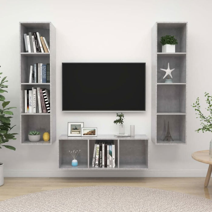 Set de dulapuri TV, 3 piese, gri beton, lemn prelucrat - WALTI WALTI