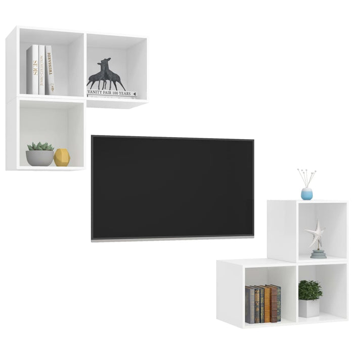 Set de dulapuri TV, 4 piese, alb, lemn prelucrat - WALTI WALTI