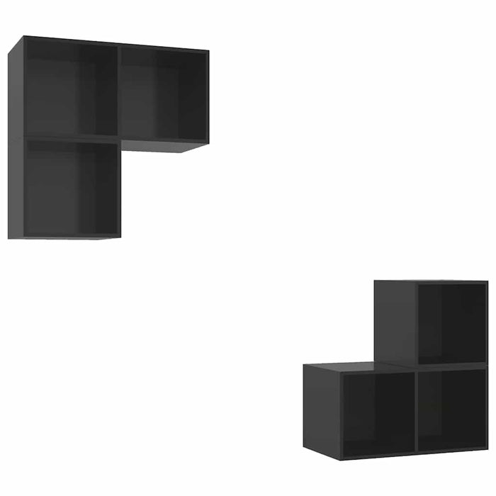 Set de dulapuri TV, 4 piese, negru extralucios, lemn prelucrat WALTI