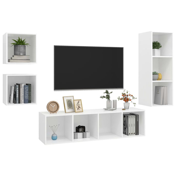 Set de dulapuri TV, 4 piese, alb, lemn prelucrat - WALTI WALTI
