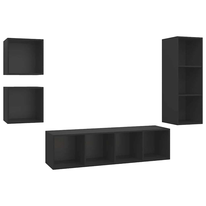 Set de dulapuri TV, 4 piese, negru, lemn prelucrat WALTI