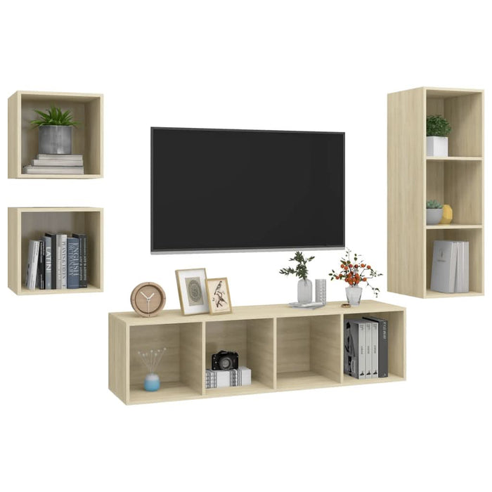 Set de dulapuri TV, 4 piese, stejar sonoma, lemn prelucrat - WALTI WALTI