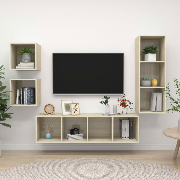 Set de dulapuri TV, 4 piese, stejar sonoma, lemn prelucrat - WALTI WALTI