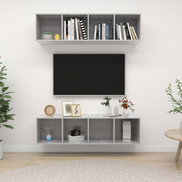 Dulapuri TV montate pe perete, 2 buc, gri beton, lemn prelucrat - WALTI WALTI